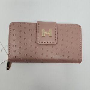 Halston Rose Gold Logo Zip Around and Button Wallet